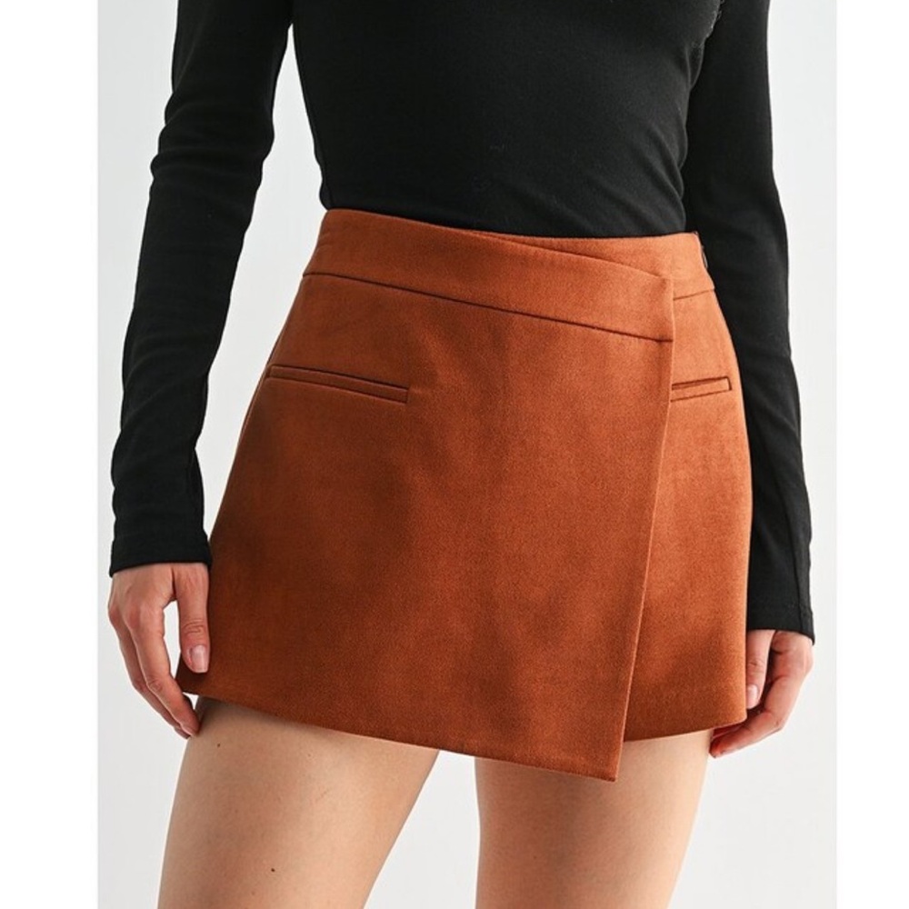 Faux Suede Mini Wrap Skirt